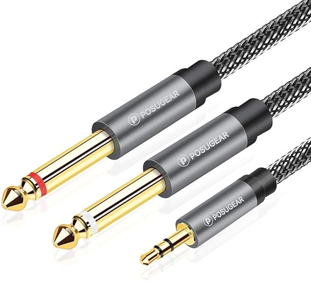 [3M]3.5mm to 6.3mm Mono Cable, POSUGEAR 1/4 to 1/8 Inch Male to Male Audio Splitter Nylond Braid and Gold-Plated Cable, Digital Interface Instrument Cable for Mixer, Audio Recorder, Guitar, Amplifier