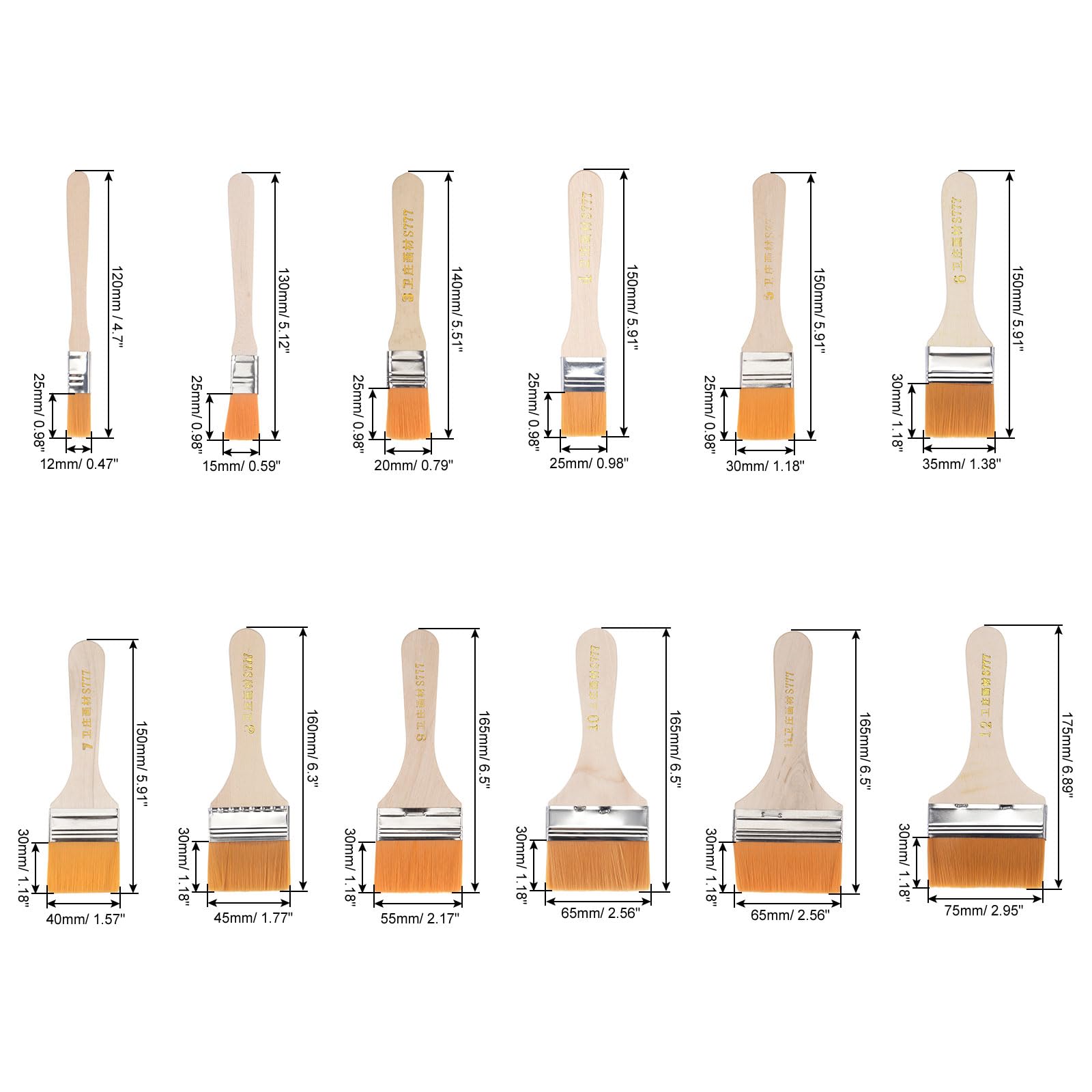 QUARKZMAN 6 Set 72pz Pennelli per Pittura Diverse Dimensioni Setole in Nylon Morbido con Manico in Legno per Pareti, Armadi, Recinzioni