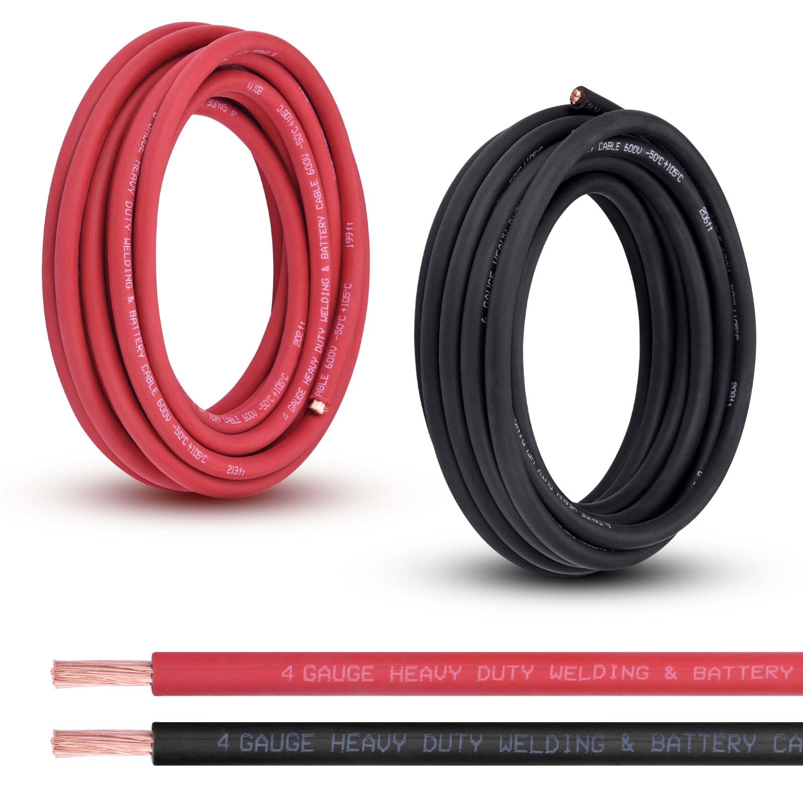 Shirbly 4 Gauge Battery Cable, 20FT Red + 20FT Black 4 AWG Pure Copper Wire Welding Cable, for Automotive, Battery, Solar and Generator, Standard USA