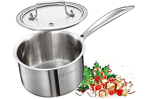 DELARLO Tri-Ply 2 Quart Stainless Steel Small Saucepan with Lid