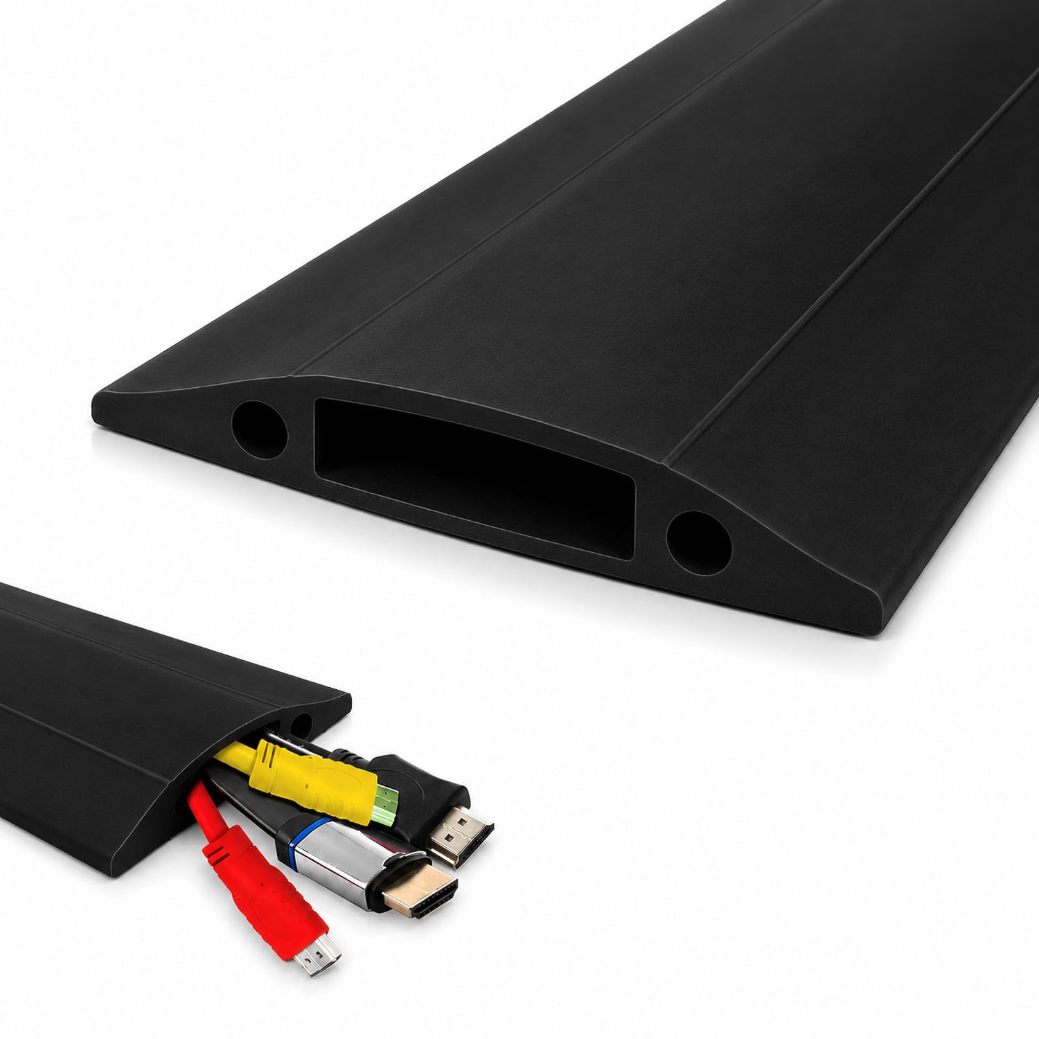 On1shelf® Protector de piso de servicio medio, para evitar un peligro de viaje, cavidad de cable de 30 mm de ancho x 10 mm de alto, negro (10 m)