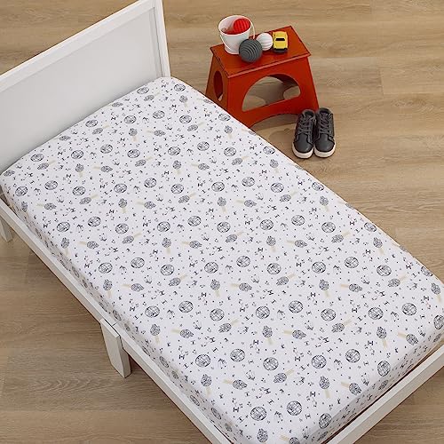 Image of NoJo Star Wars May The Force Be with You White and Gold Millennium Falcon and Death Star Nursery Fitted Crib Sheet