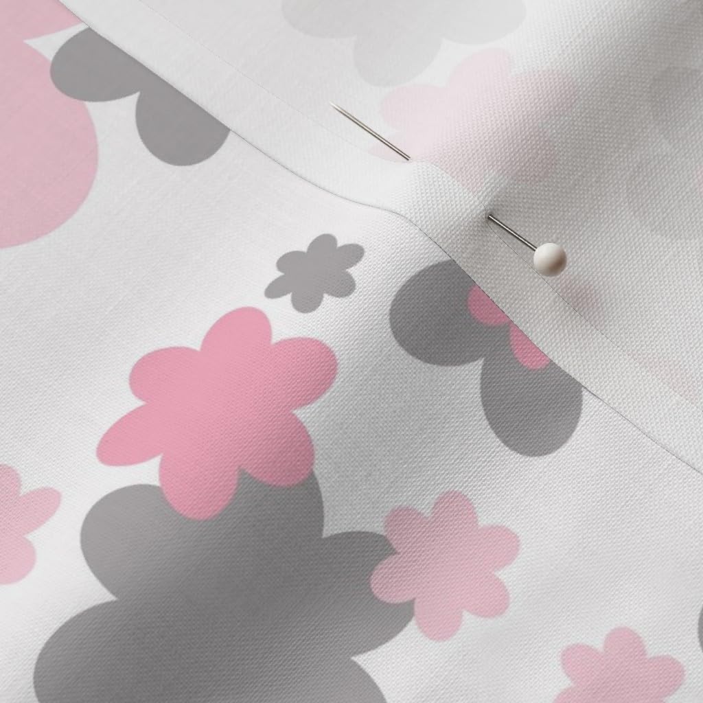 Spoonflower Fabric - Pink Grey Gray Floral Girl Nursery Flower Room Printed on Petal Signature Cotton Fabric by The Yard - Sewing Quilting Apparel Crafts Decor