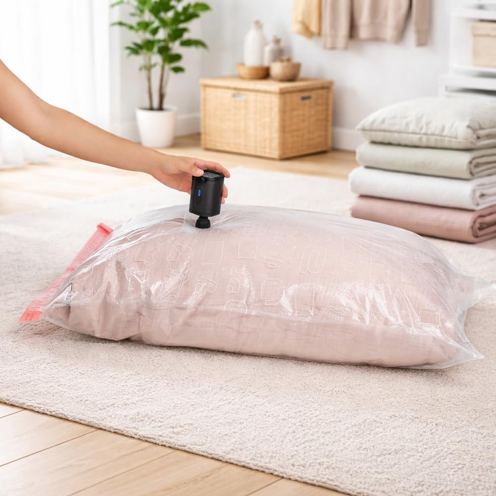 Compactor Sacchi Sottovuoto da Viaggio per Valigia Smart Travel – Set 7 Pezzi con Pompa Elettrica Ricaricabile e 6 Sacchetti Salvaspazio 40x60 cm