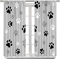 Vista 18 de Cortinas opacas con estampado de patas de perro, estampado de patas de perro y huesos, tratamiento de ventana, cortinas con aislamiento térmico