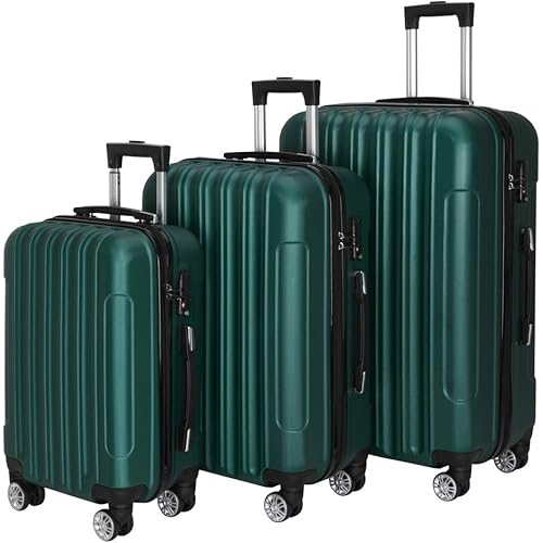 Karl home Luggage Set of 3 Hardside Carry on Suitcase Sets with Spinner Wheels & TSA lock, Portable Lightweight ABS Luggages for Travel, Business - Dark Green (20/24/28)