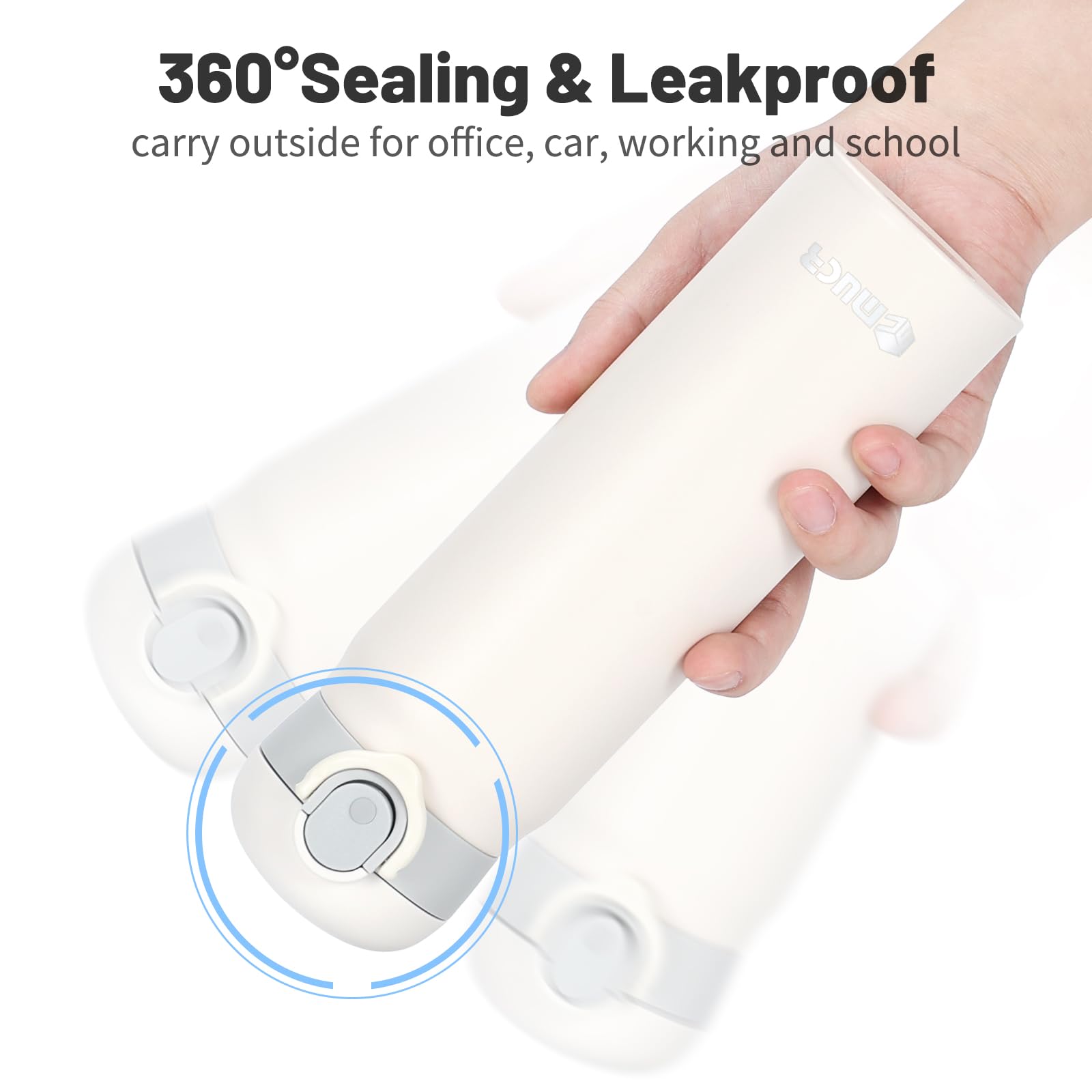 Cantimplora Botella de agua aislada de 500 ml con tapa abatible a presión, taza de viaje térmica de acero inoxidable, botella a prueba de fugas para bebidas calientes y frías, color blanco