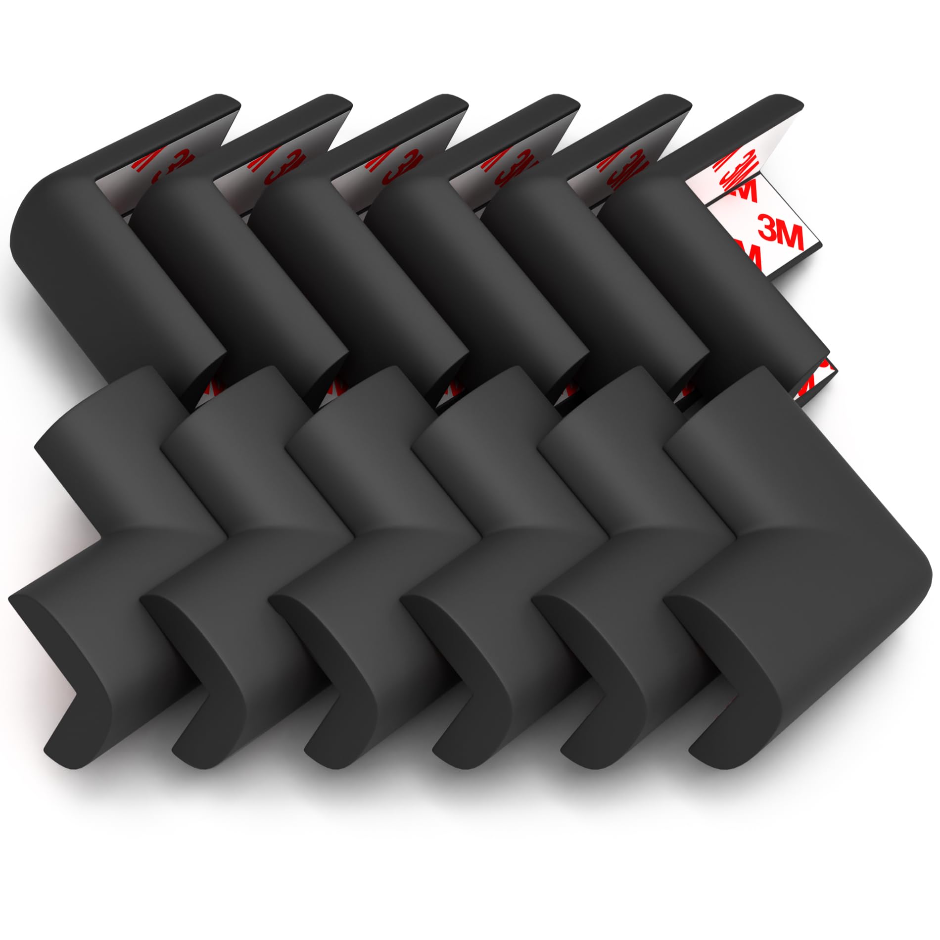 12-Pack Corner Protectors Baby Proof, Furniture Corner and Edge Safety Bumpers, Soft Rubber Foam Cushion Covers, 3M Taped Corner Guards, Baby Child Proofing Pads, Table Corner Protectors, Black