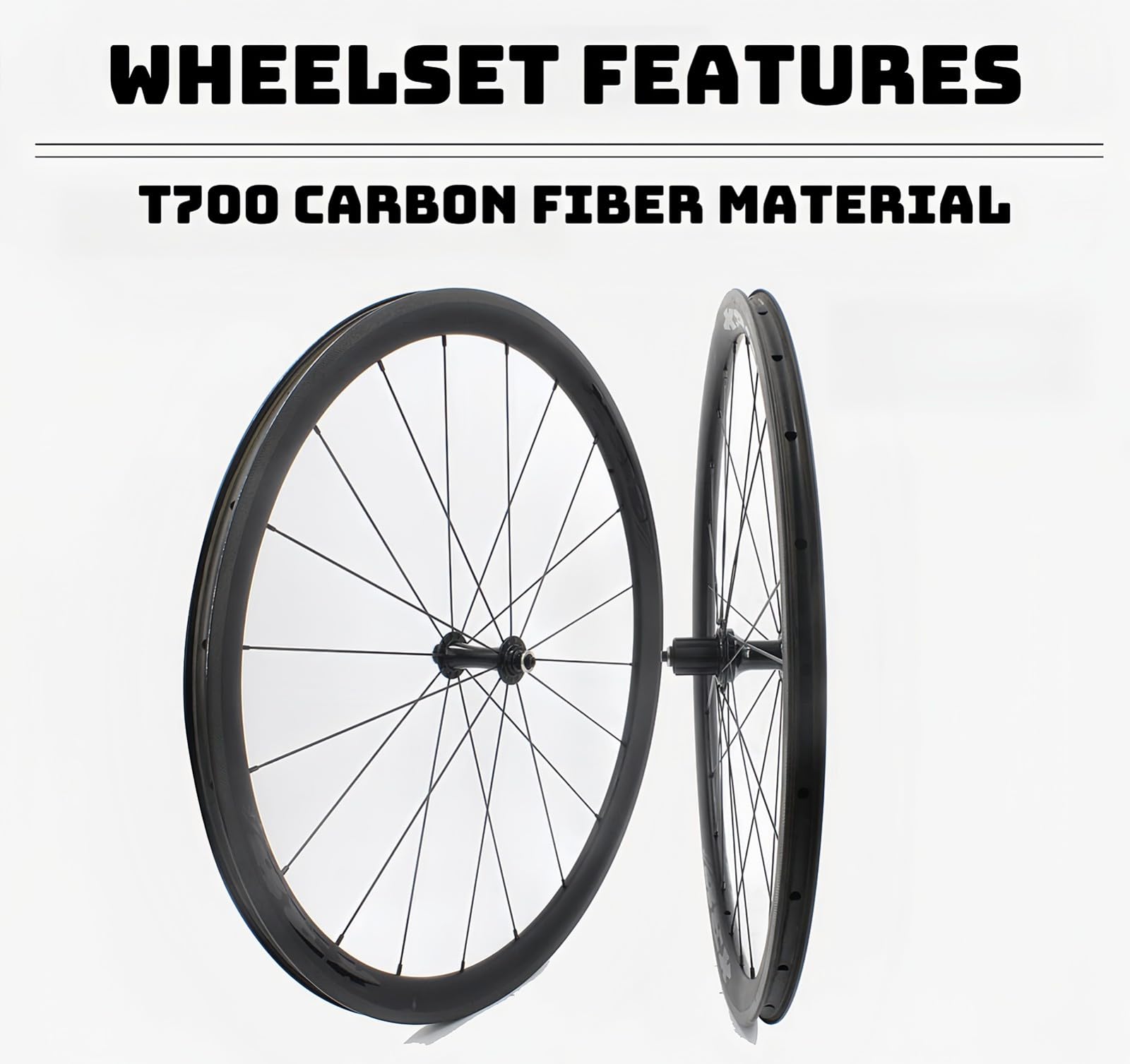 Fahrradlaufräder 700c Carbonfaser Rennrad Felgenbremse Ultraleichter Tubeless-Reifen T700 Carbon Blade Schnellspanneraufnahme 7-12 Gänge (Nero-700C)