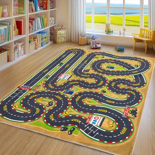 Tapis de course de voiture lavable en machine pour jeu éducatif