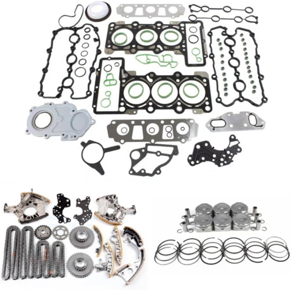 Engine Part Rebuild Gasket Kit Timing Chain Pistons Rings Fit 3.2 L V6 Gas BKH Compatible With 2005-2011 A4 A6 3.2L 06E107065CK