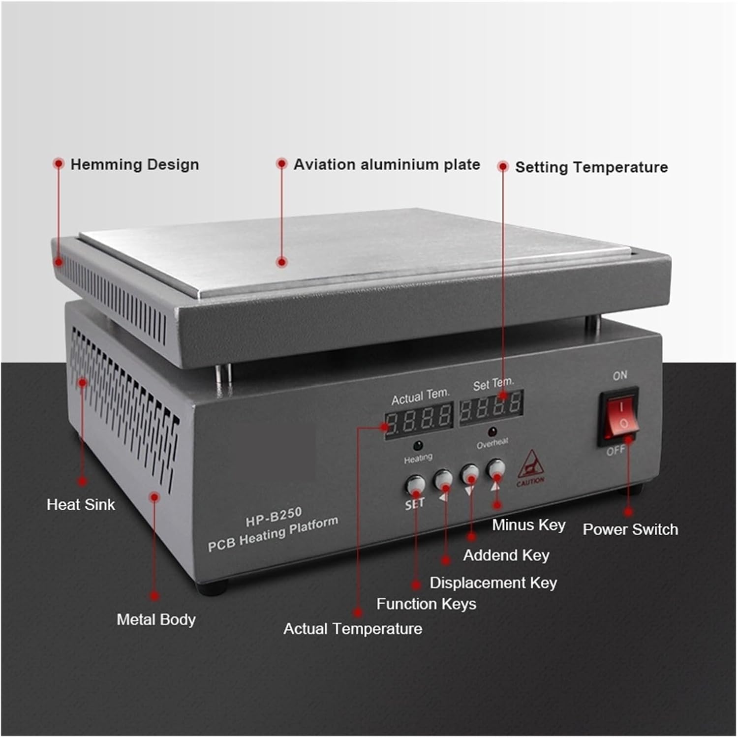 Electric Heating Plate HP-B250 Digital Display Temperature Control PCB Heating Platform 300W-3300W LED Heating Element Preheating Station Heating Table Fast Heating