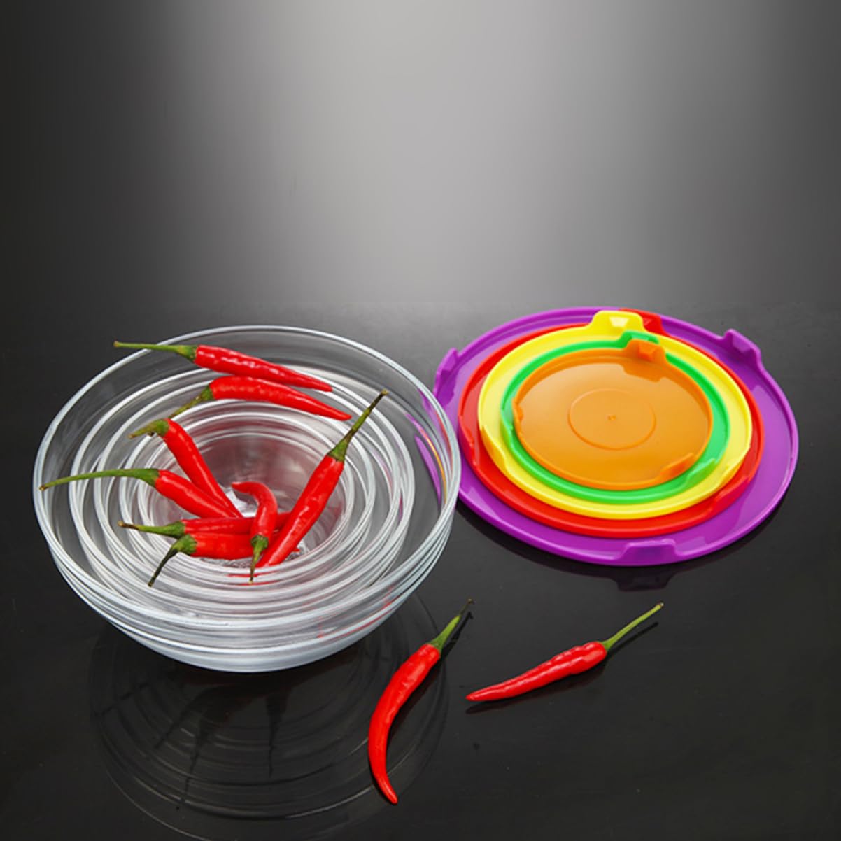 Glasbehälter mit Deckel 5 Stück, Dickwandig, Hitzebeständig für Schule | Salatschüssel aus Glas und PP, Mikrowellengeeignet, für Picknick oder Fitness, mit Deckel, Zufällige Farbe