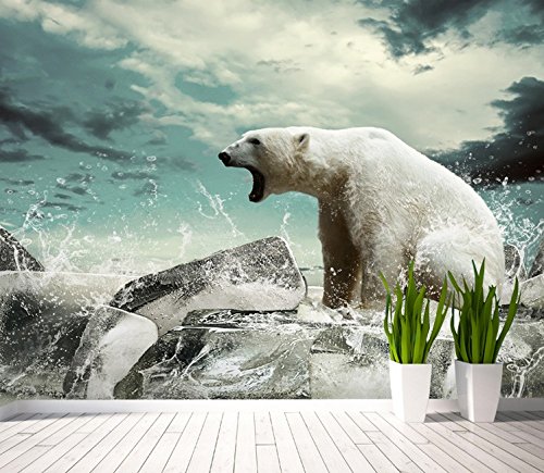 Papier peint intissé 3D trompe l'oeil ours polaire tapisserie photo panoramique xxl 300x220cm