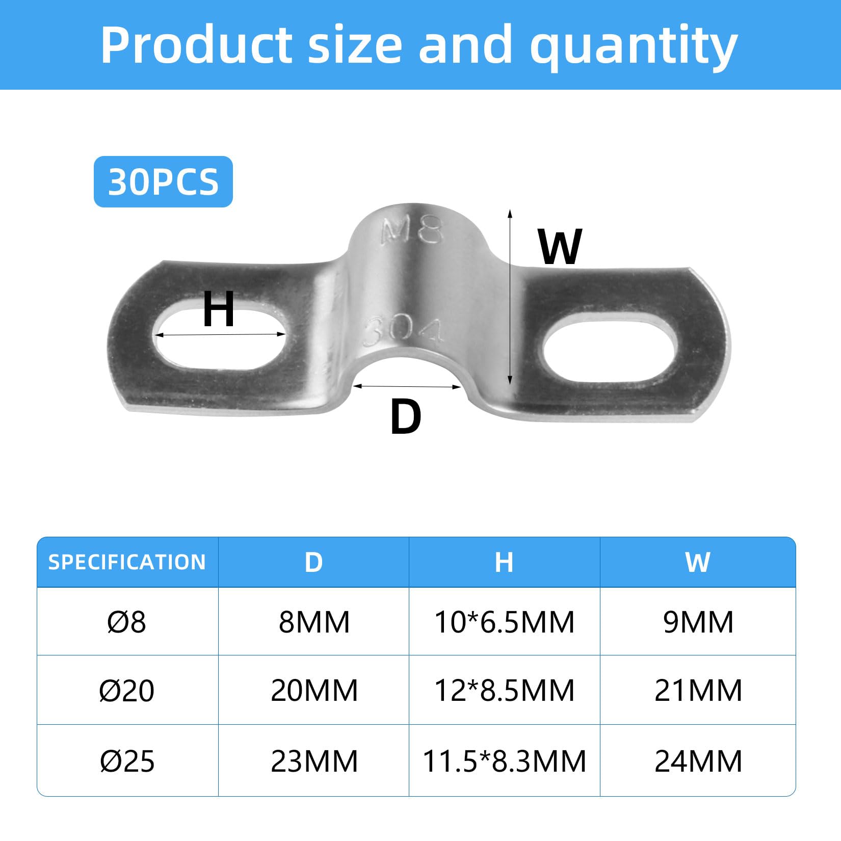 8 Pièces Collier Serrage U 30mm Acier Inoxydable - Fixation Tuyau Et Câbles