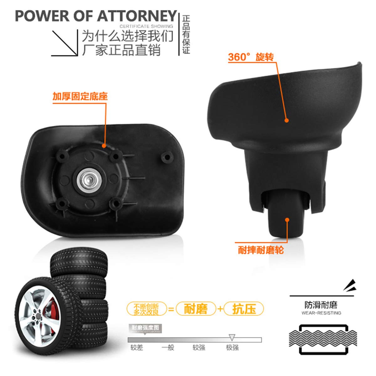 Roues de Valise，Roues de Remplacement pour Bagages roulettes pivotantes à 360 degrés for valises, pièces de Rechange et de réparation for valises, roulettes pivotantes (W069#)