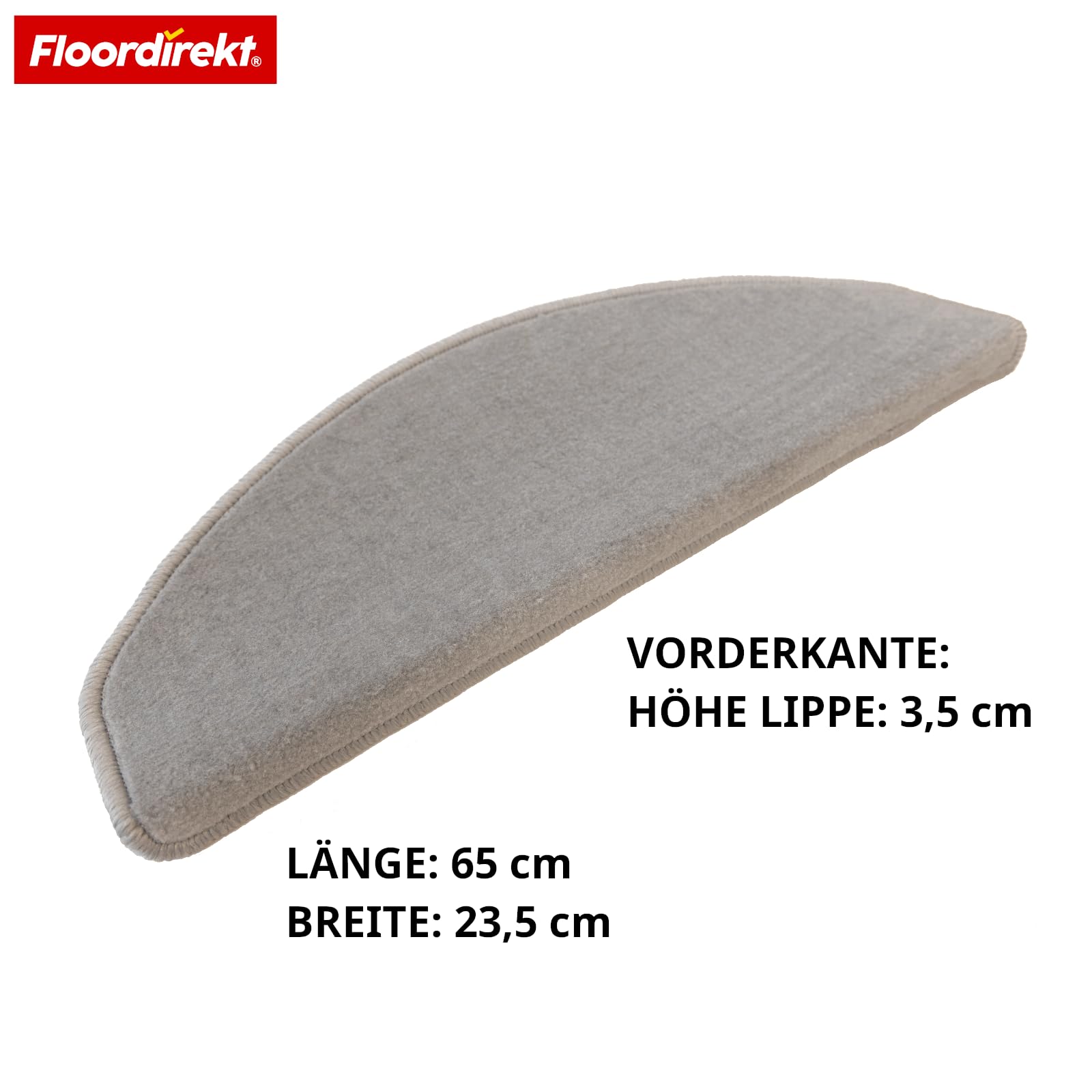 Floordirekt Treppenstufen Matten Wien Silbergrau – 1 Stück, halbrund 25×65 cm – rutschfest & selbstklebend – Treppenteppich Schutzmatten für sicheren Tritt