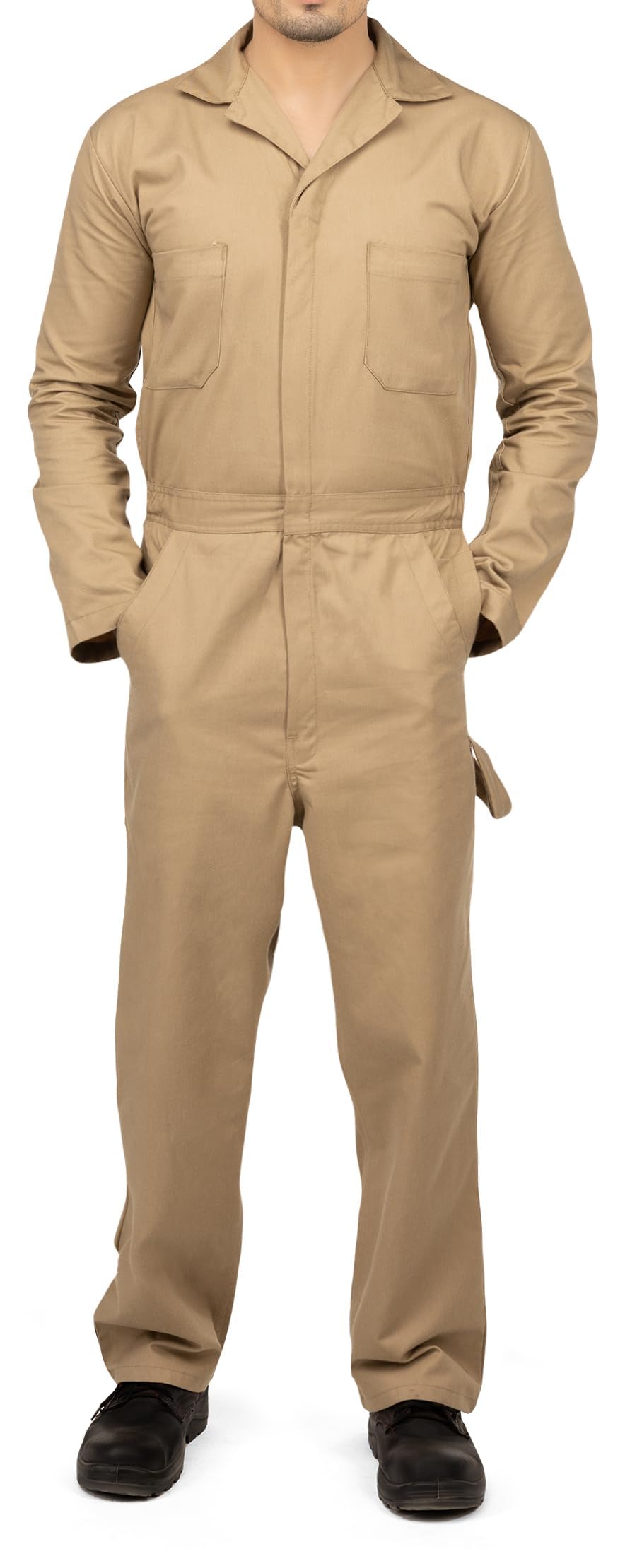NY Threads Men’s Twill Coverall Relaxed Fit Long Sleeve Utility Work Wear, Large, Khaki