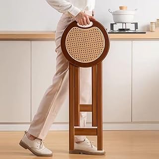 Wood Counter High Bar Stools Foldable Kitchen Stools 17 24in Collapsible Stools with Handle Portable Stool for Kitchen Island Patio Indoor Outdoor(Wicker Style,Large)