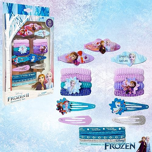 Frozen 2 Girls 20 Piece Accessory Set With 3 Barrettes, 4 Snap Hair Clips, 5 Elastics And 8 Terry Ponies #TOP1