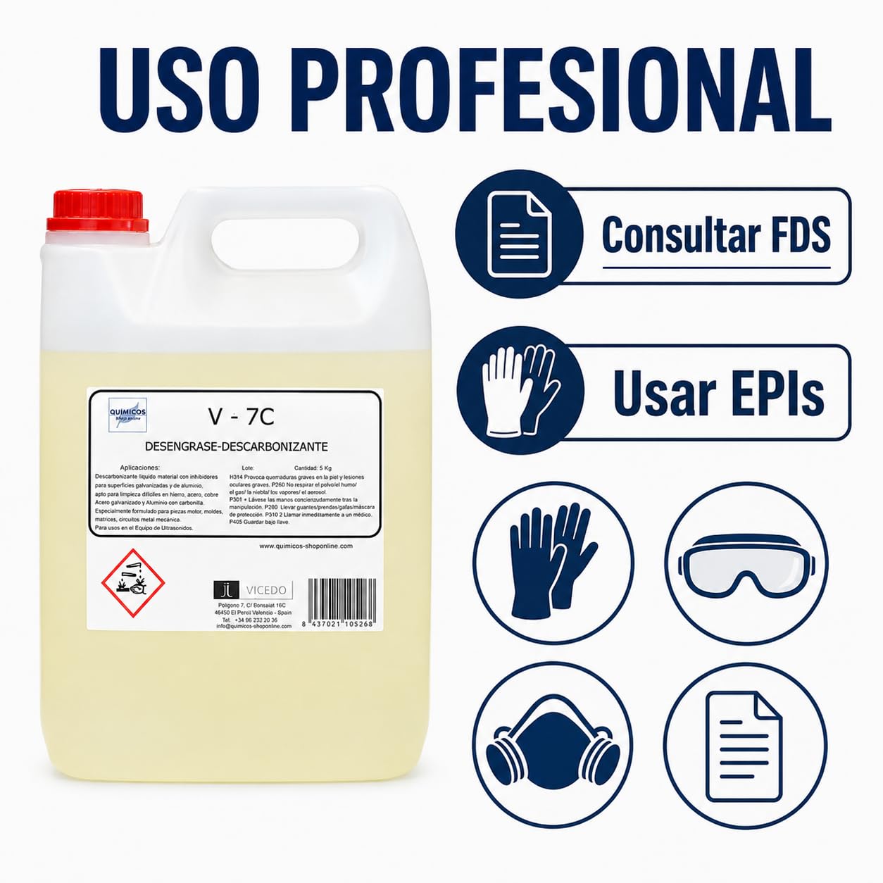 Limpiador Descarbonizante para Ultrasonidos V-7C 25 kg, Concentrado Multimetal para Motores, Culatas, Turbos y Piezas de Automoción