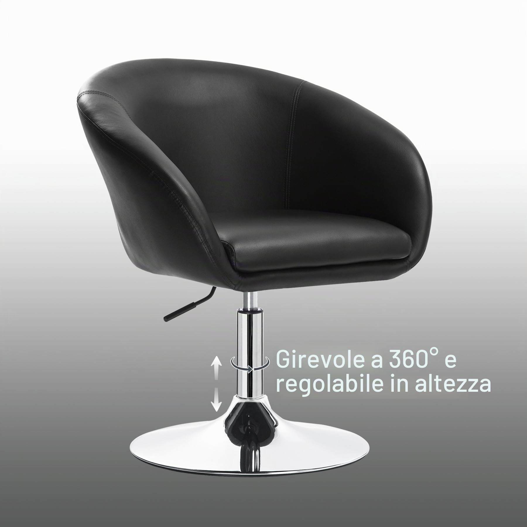 WOLTU Poltrona da Bar Sgabello Girevole con Schienale Braccioli Imbottita Altezza Regolabile PU Nero