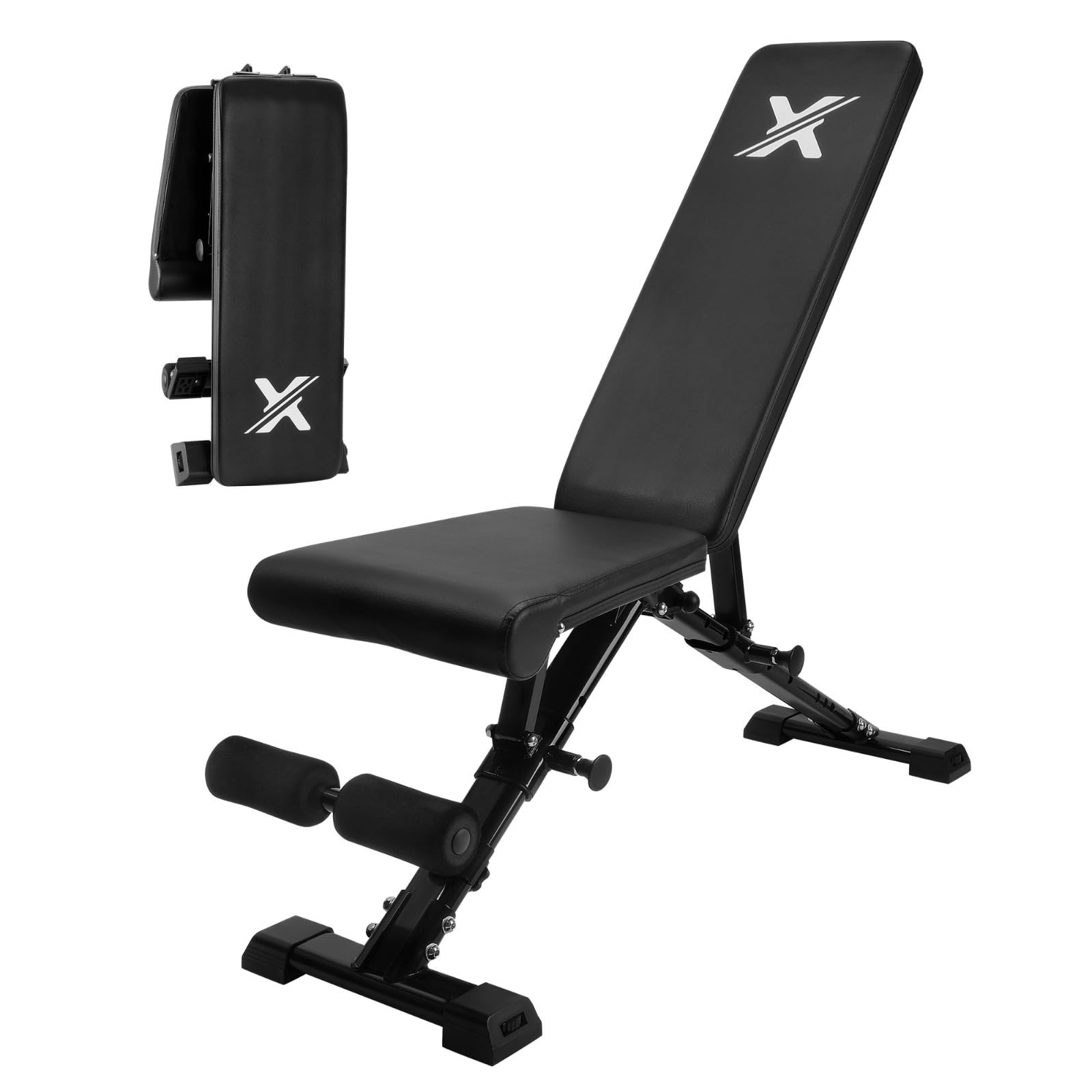 XRT65 Foldable Power Gym Bench Press, Adjustable Bench Press Incline, Decline & Flat Bench, 450kg Load Capacity, Automatic Locking Mechanism, For Home Gym Strength Training, Black