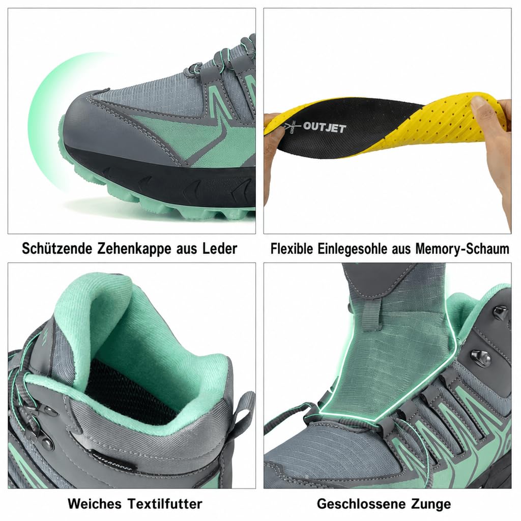 wasserdichte Wanderschuhe Damen Hoch – Leichte Outdoor Trekkingschuhe mit Dämpfung