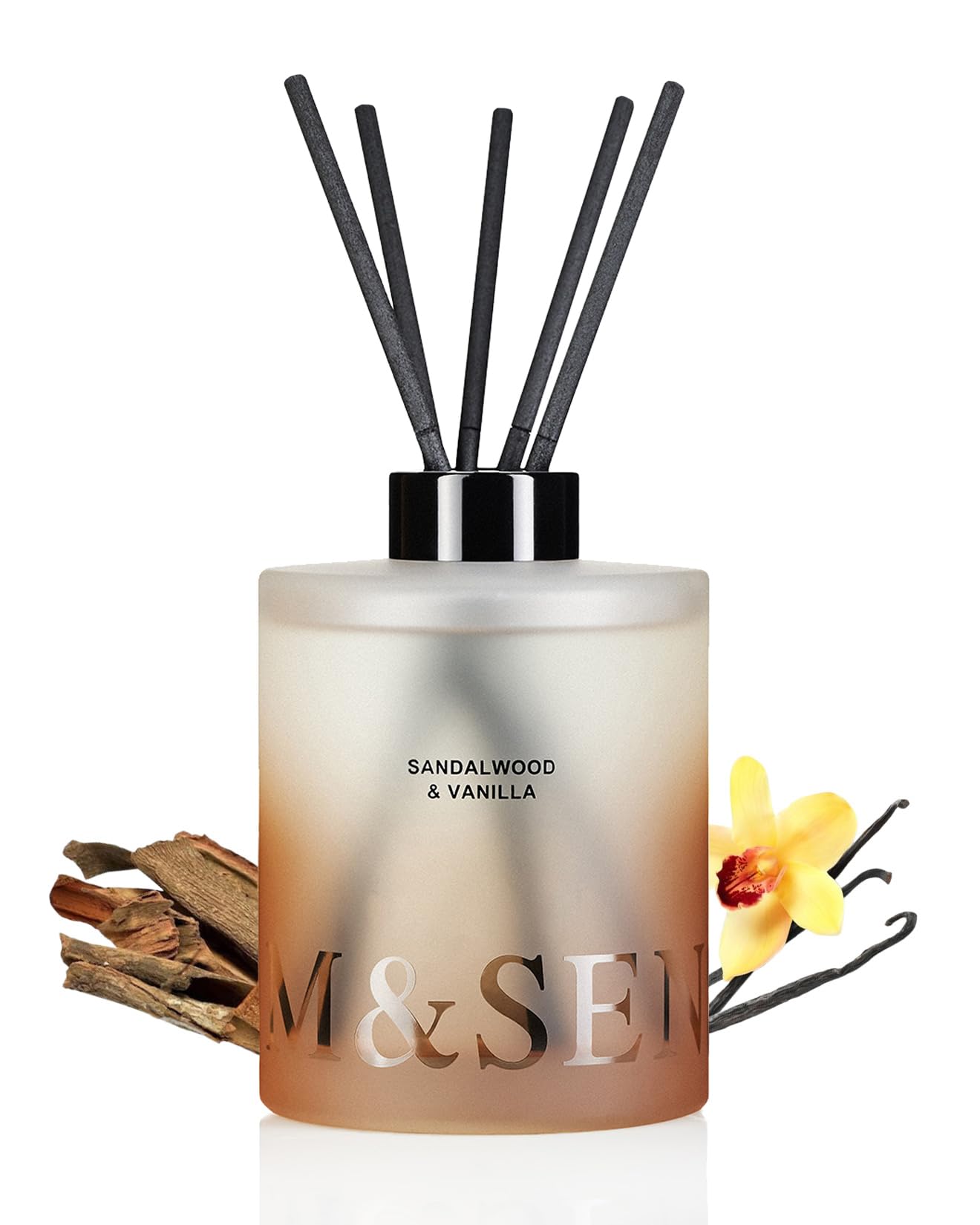 M&SENSE Sandalwood & Vanilla Reed Diffuser Set - 16.9 fl oz Long-Lasting Scent, Non-Toxic Essential Oil Diffuser for Home, Fragrance Diffuser Housewarming Gift & Bathroom Bedroom Decor
