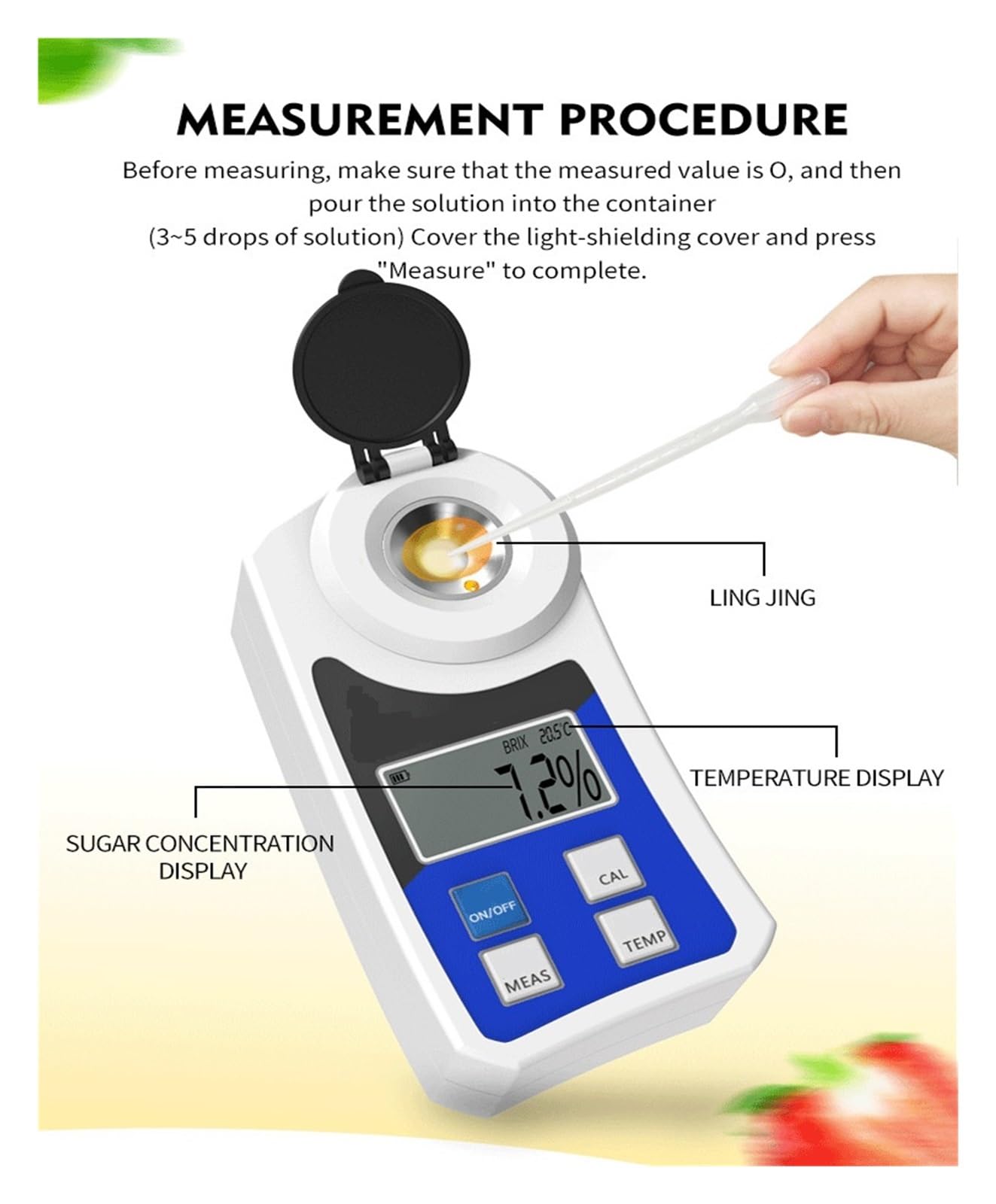 Refractómetro Digital Brix 0-35% 0-55% Brix Tester Meter Jugo De Fruta Cerveza Vino Azúcar Contenido Instrumento De Medición (Size : 0-35 range)