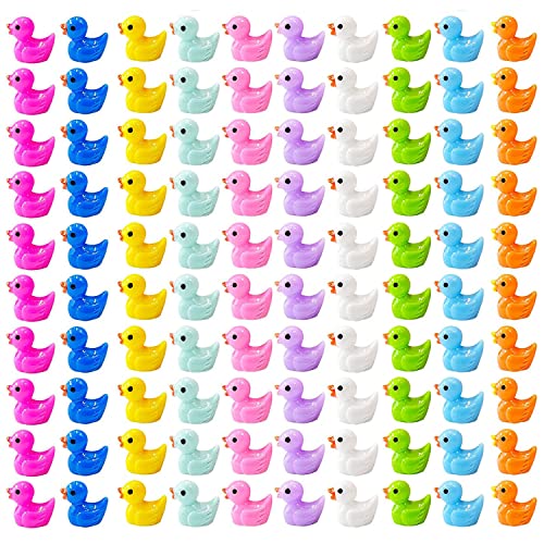 100 Pièces Tiny Ducks Mini Canards Miniatures en Résine Paysage De Jardin Féérique, Miniature Canards Petit Canard pour Noël Fête d'anniversaire Cover