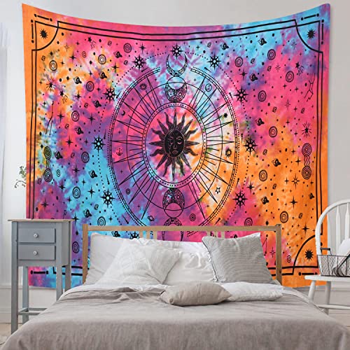 The Art Box Tree Of Life Tapestry Wall Hanging Space Sun Moon Cotton Aesthetic Tapestries For Bedroom Decor, Boho Hippie Men Women Wall Sheet (White-Rainbow, 55X85 In) #TOP1