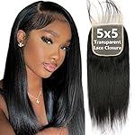 5x5 Transparent HD Lace Silky Straight Hair Invisible Lace 12A Brazilian Virgin Remy Human Hair Frontal Closure 100% Human Hair Extensions Pre Plucked Natural Black 14 Inch