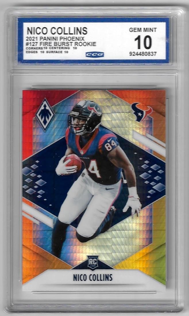 Nico Collins CCG Graded Gem Mint 10 Fire Burst Rookie Card Collectible Football Card - 2021 Panini Phoenix Football Card #127 (Texans)