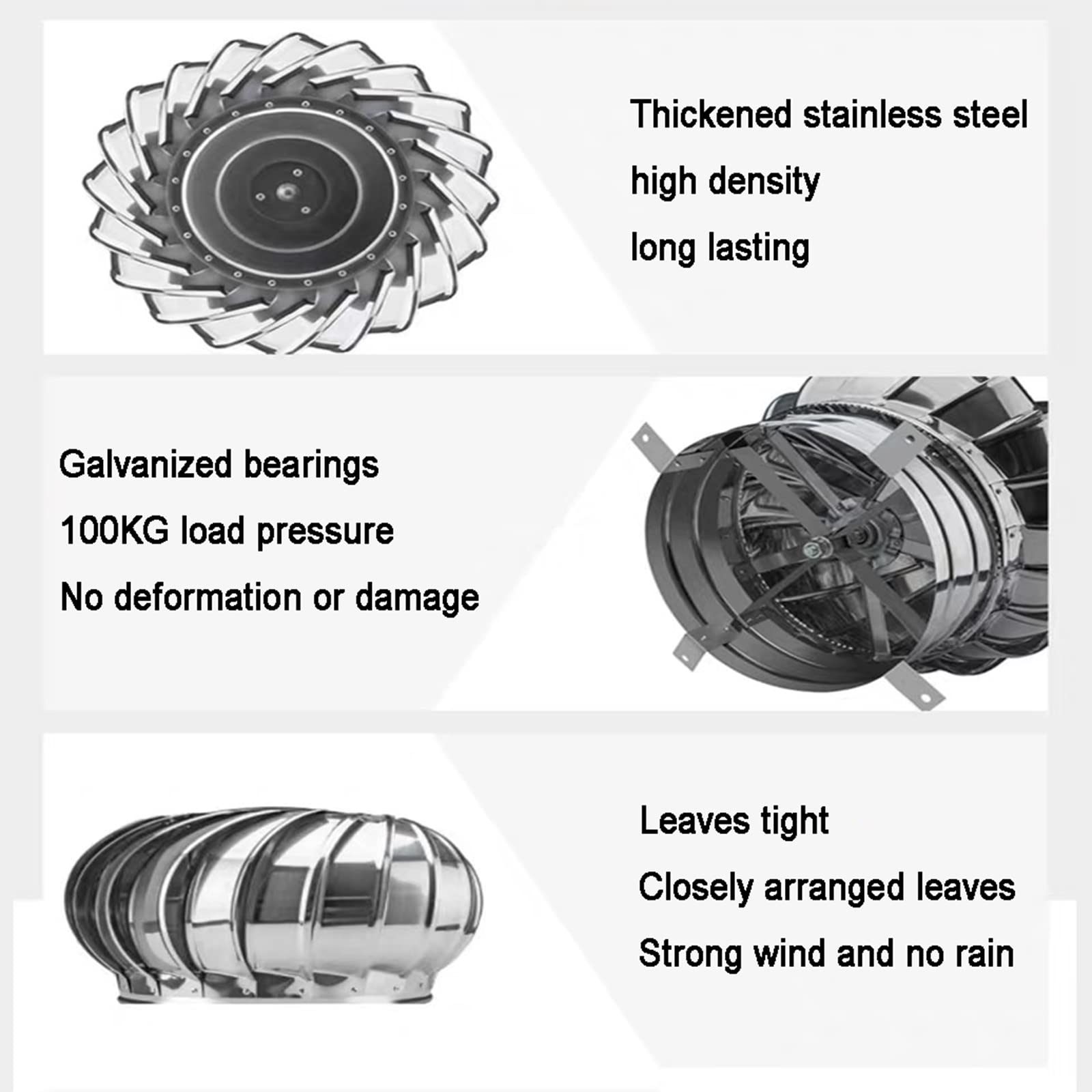 Capuchon de cheminée rotatif en acier inoxydable, centrifugeuse de ventilation rotative, turbine rotative, capuchon de cheminée anti-courant d'air pour toit d'usine, convient à la plupart des cheminée