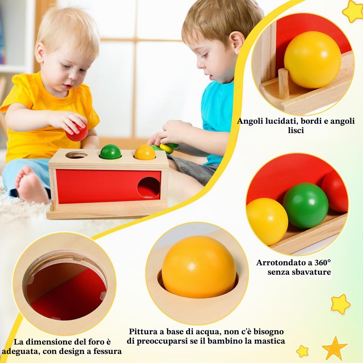 Scatola di Permanenza per Oggetti,Scatola a Goccia Permanenza Palla,Giochi Montessori in Legno per Bambini,Giocattoli Colorati per Cassetti in Legno per Neonati Bambini Piccoli