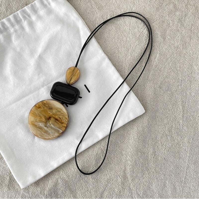 Bohemian Long Pendant Necklace for Women, Artistic Resin Geometric Jewelry with Layered Abstract Shapes, Boho Statement Necklace for Casual Outfits - Image 7