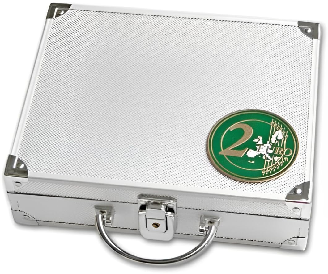 SAFE 172 Coffret Monnaie Aluminium pour 180 Pièces 2 € – avec 6 Plateaux Velours & 100 Capsules – Mallette de Transport Sécurisée – 21 x 7,8 x 25,6 cm