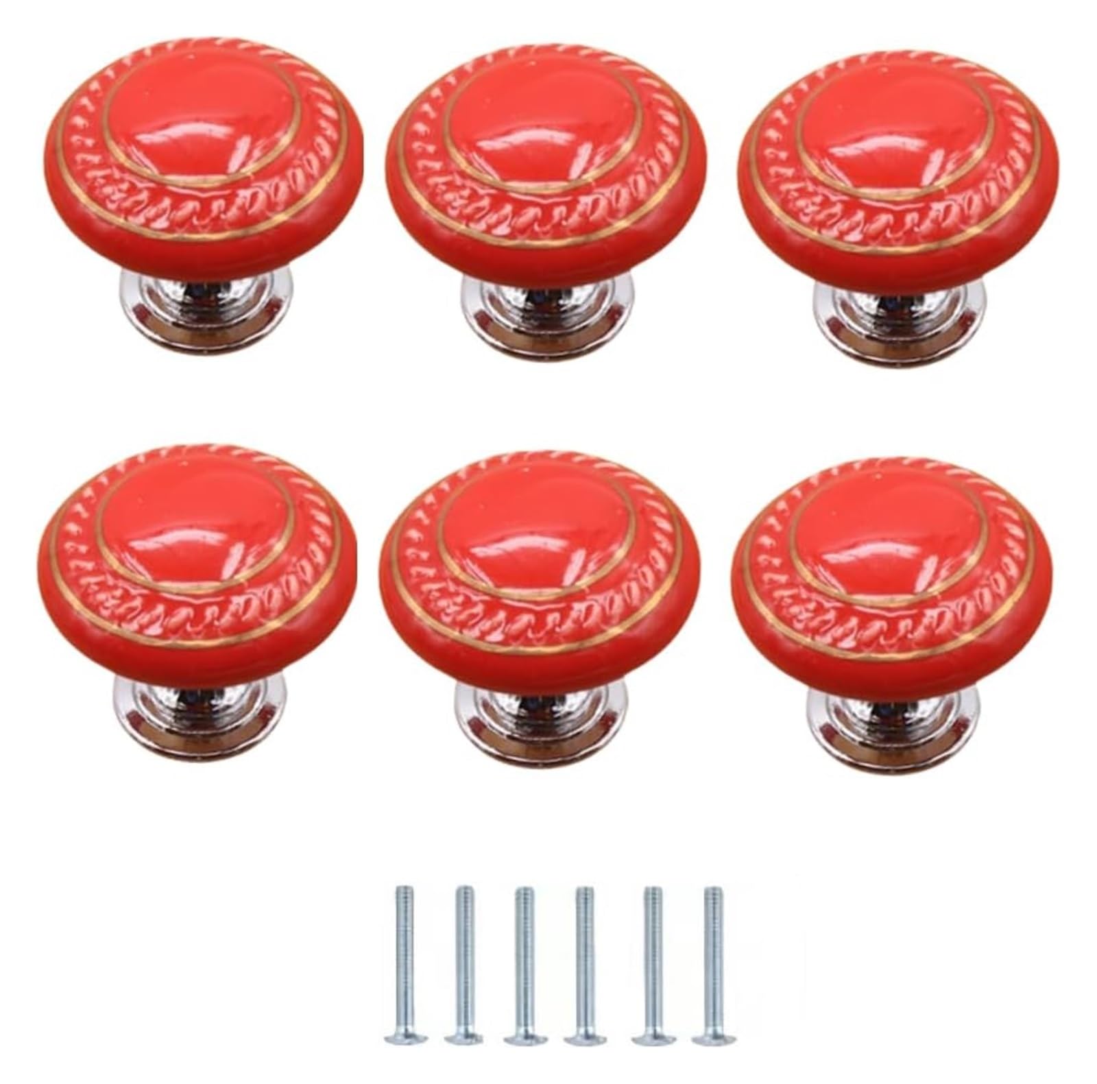 Enmrfvkz Red Ceramic Cupboard Drawer Handle Knobs, Ceramic Cabinet Door Knobs 6 Pcs Multicolor 35X30mm Single Hole Zinc Alloy(Red)