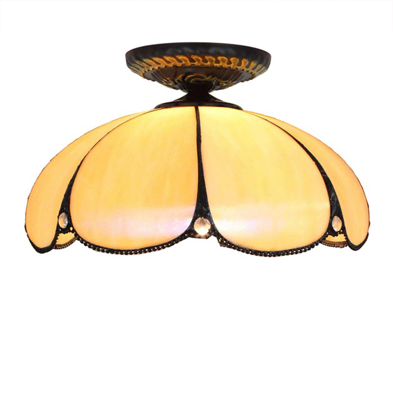 NHPJFDC Tiffany Style Ceiling Light Antique Hallway Light Fixtures Ceiling Lamp, 1 Light, 12 Inch Semi Flush Mount Ceiling Light for Dining Room Aisle Corridor Bedroom Bathroom,Yellow