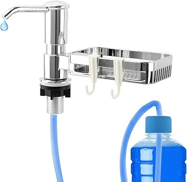 Dish Soap Dispenser for Kitchen Sink, Built in Soap Dispenser Pump with Sponge Holder,Long Mouth Outlet,Countertop Soap Dispenser Stainless Steel Pump with 39 Extension Tube Kit