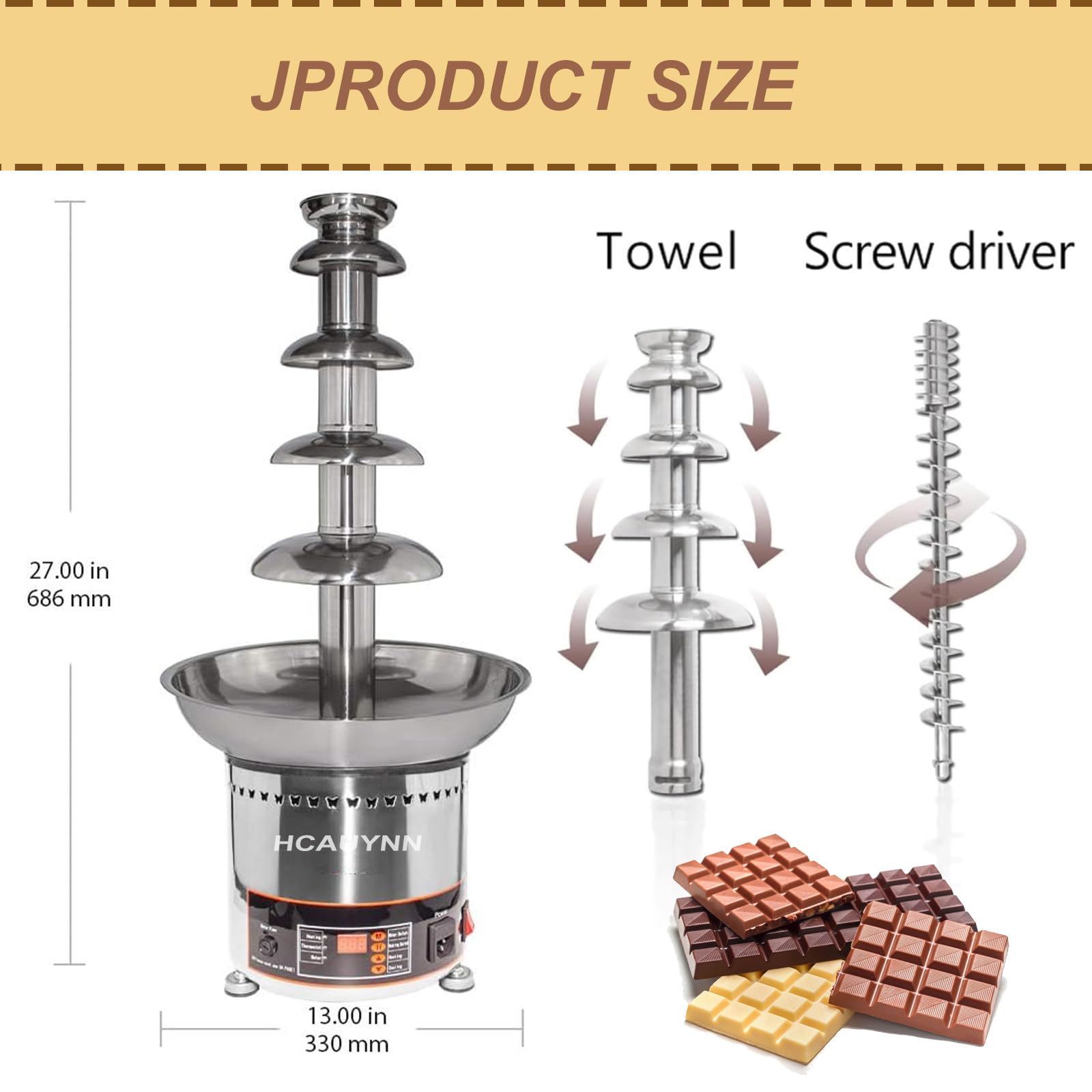 Fuente De Chocolate Comercial De 4 A 7 Capas, Torre De Fondue De Chocolate EléCtrica Grande, Pantalla De VisualizacióN De Cascada De Chocolate Caliente De Acero Inoxidable,5tiers-220V