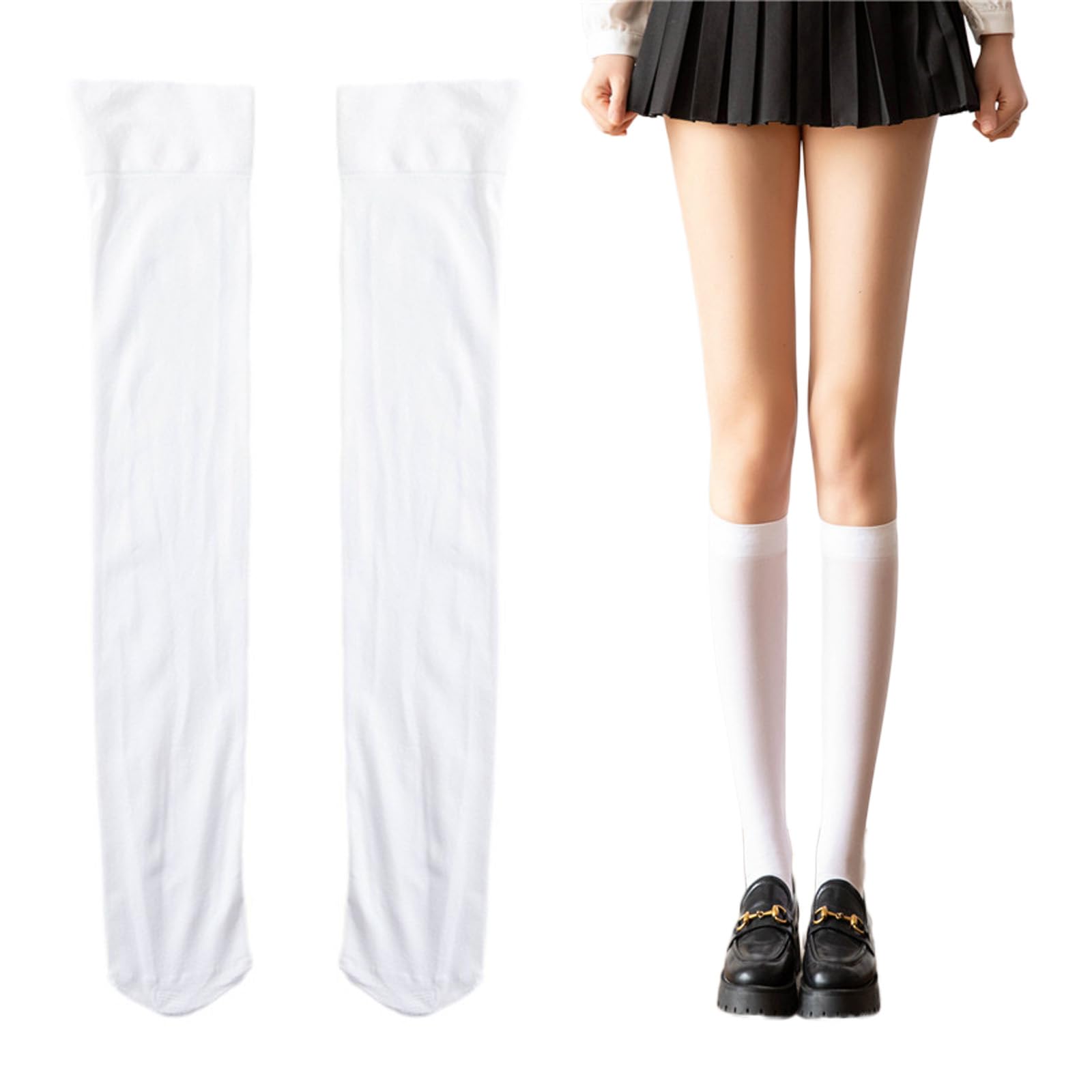 LOMYLM3 Pairs Knee High Socks Women Pop Socks Summer Sheer Knee High Socks Tights Transparent Elastic Nylon Knee High Socks with Comfortable Top (White)