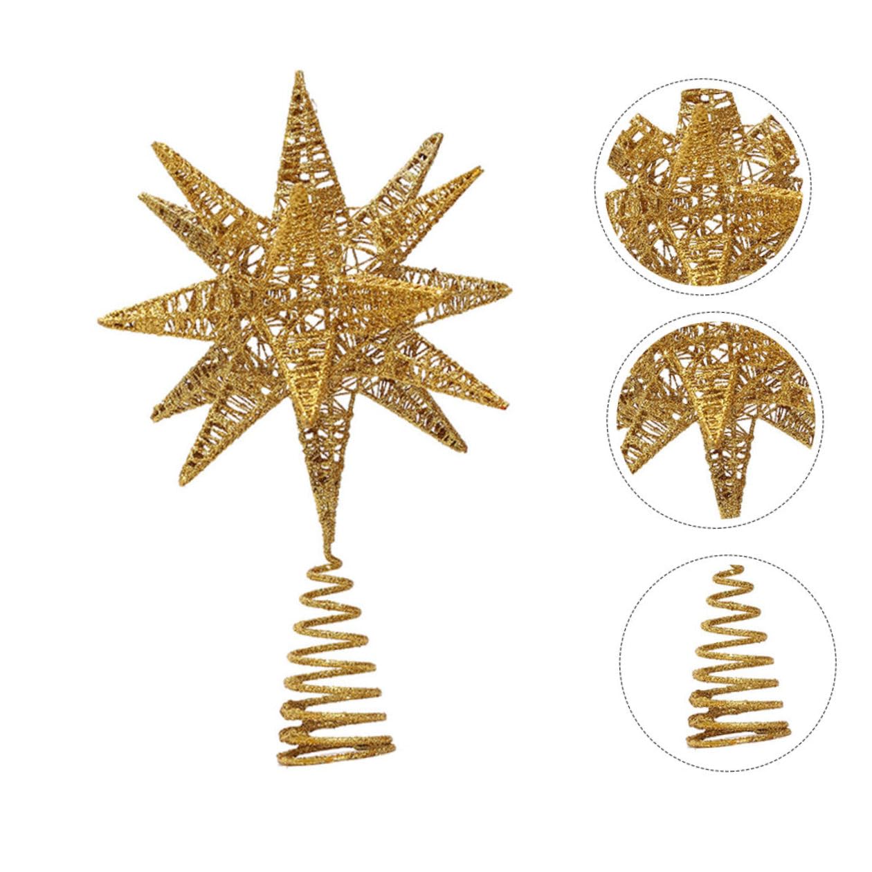 Mehrwinkeliger Stern Weihnachtsbaumspitze Deko Goldfarbig Langlebige Fensterschmuck Baumspitze Dekorative Weihnachtsbaum Anhänger für Festbedarf und Partyschmuck
