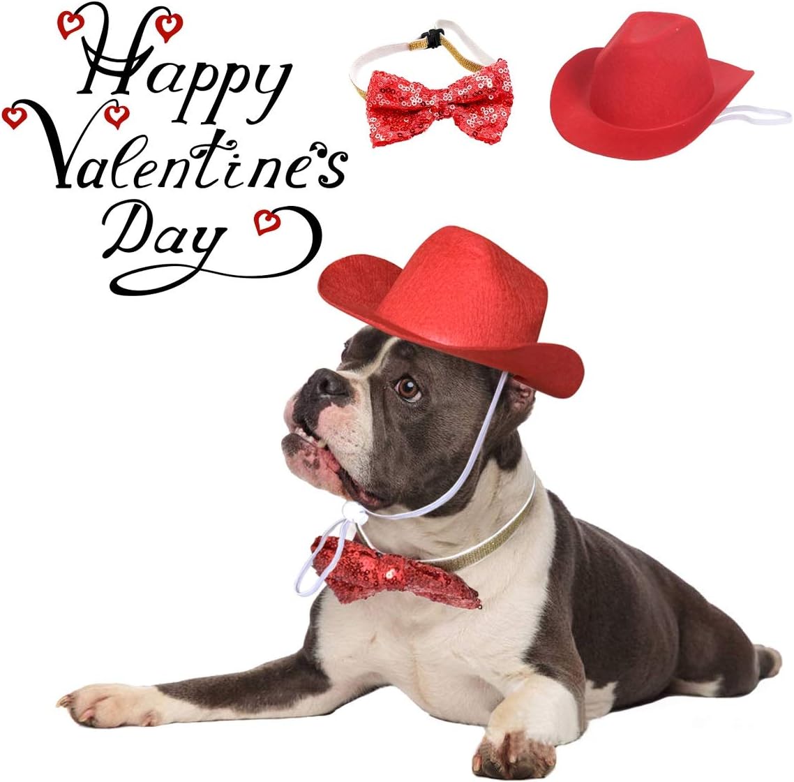 Vehomy Valentine's Day Dog Cat Cowboy Hat and Bow tie