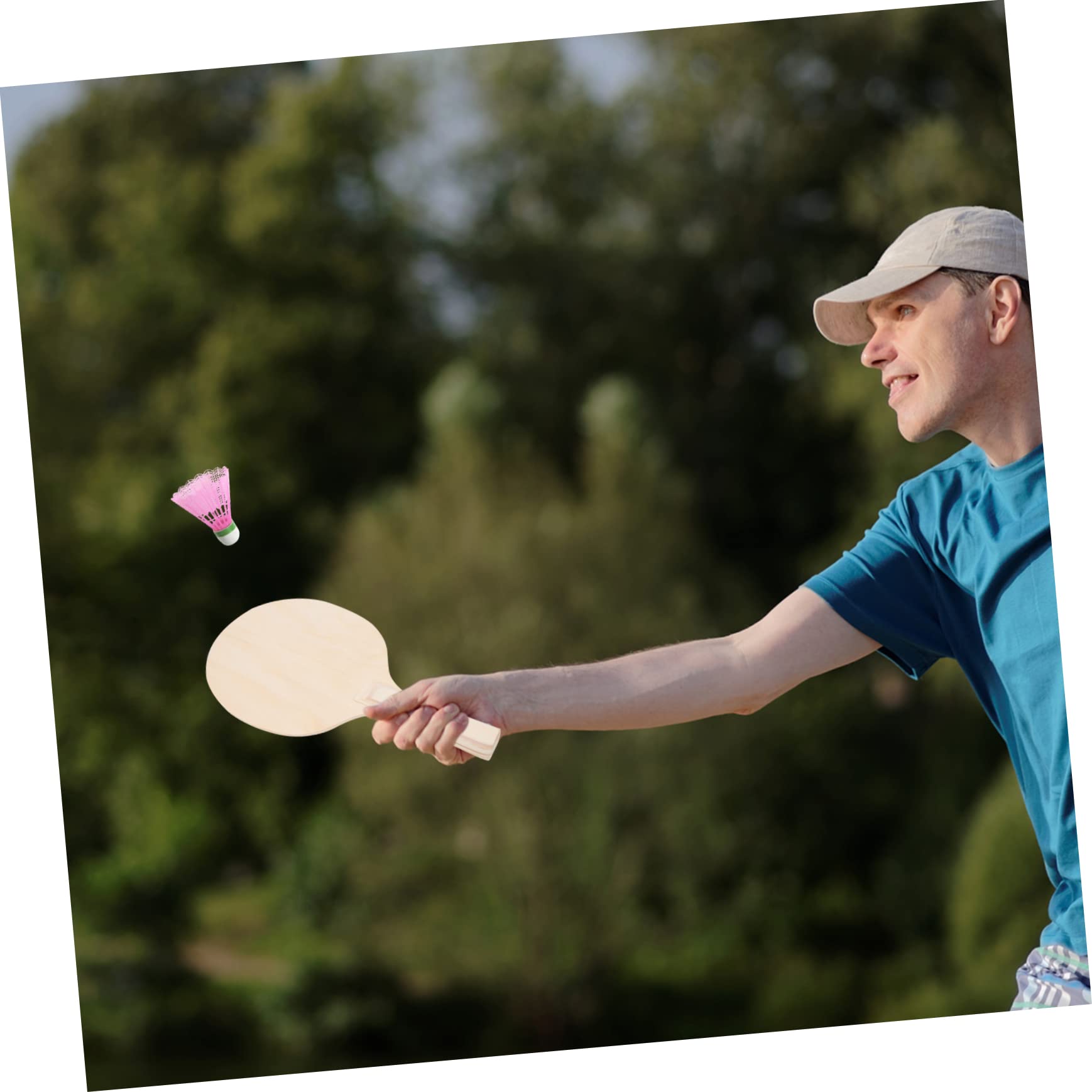 KOMBIUDA Set di Badminton Wood Paddles 4 Pezzi in Legno Marrone | Festa Estiva, Giochi Spiaggia, No Burr, Portatile, Leggero, Giochi Esterno