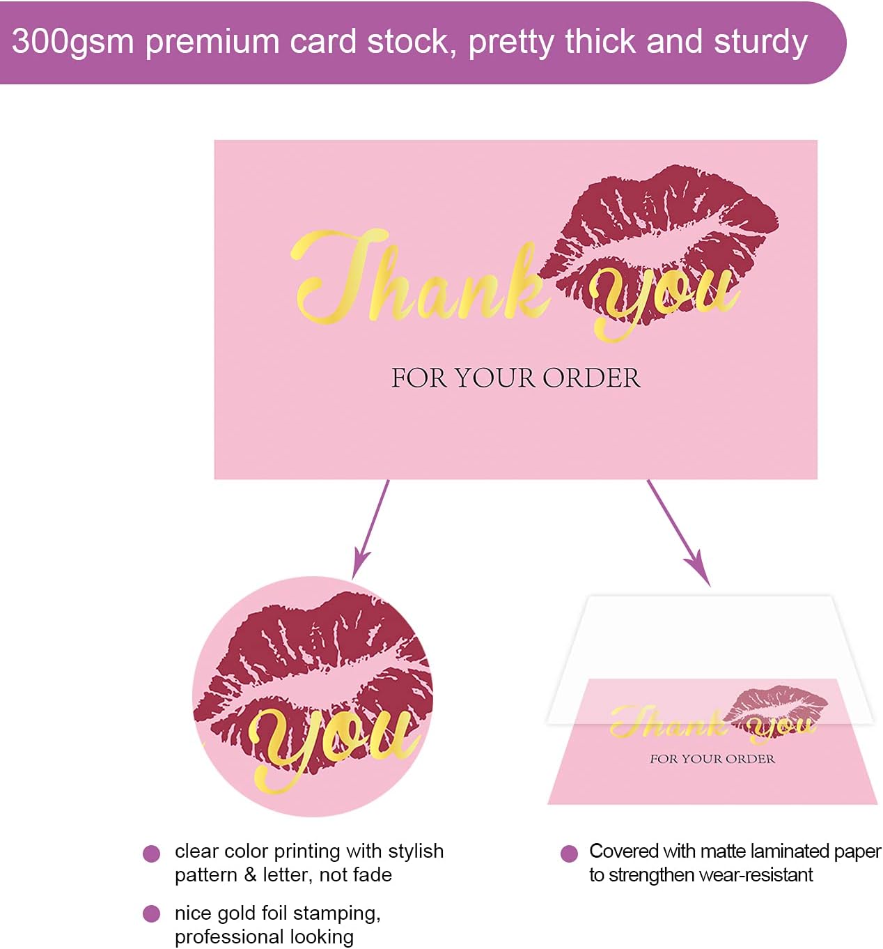 252 Thank You for Supporting My Small Business Cards, 6 Elegant Gold Foil Design Thank You for Your Order Appreciation Cards for Small Business Boutique Supplies, 3.5 x 2” Business Card Size（Pink） - Image 4