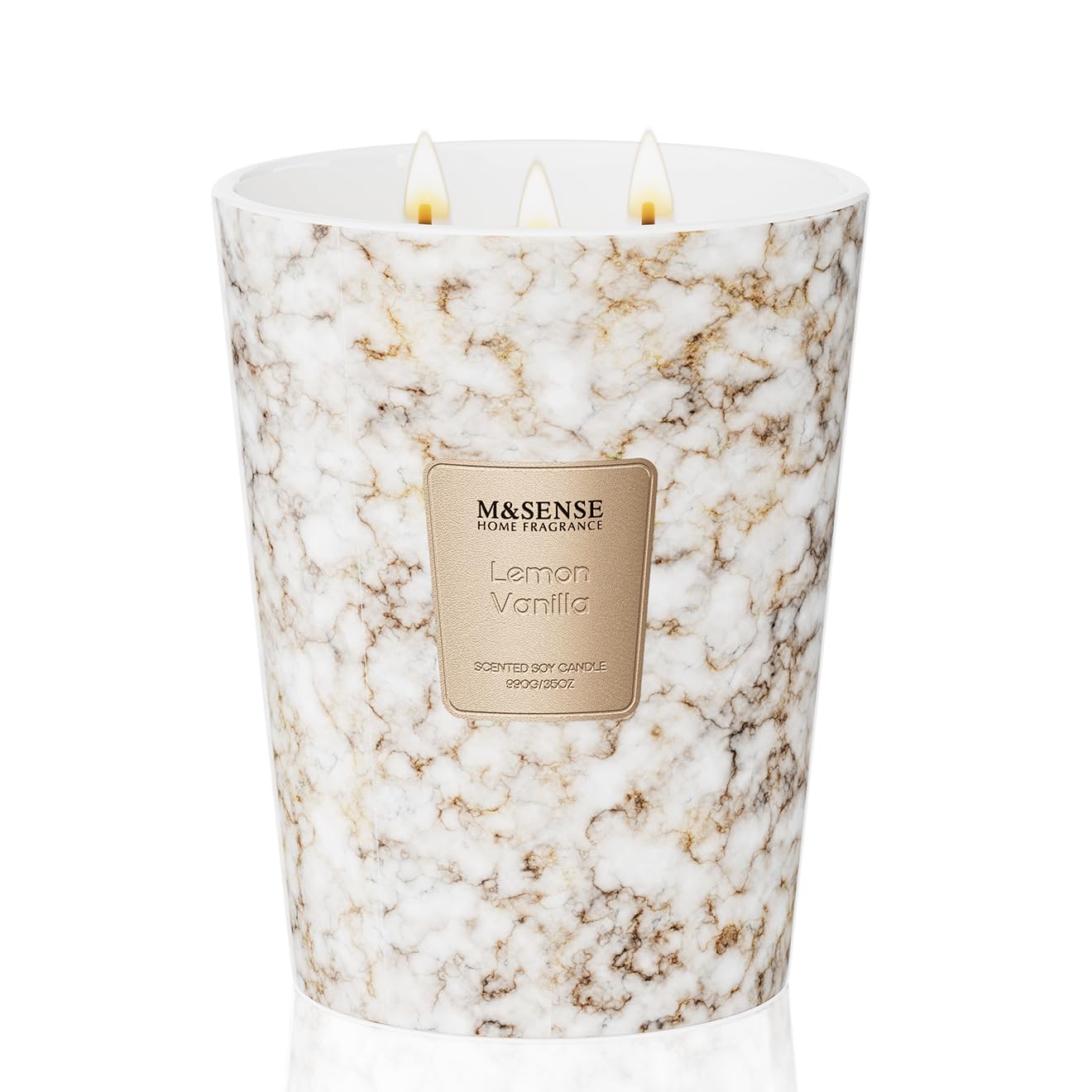 M&SENSE 990 g Vela aromática grande | Velas perfumadas de limón y vainilla en tarro | Velas naturales de cera de soja | Regalo para mujeres y hombres, Navidad|150 h de combustión y 3 mechas, Home