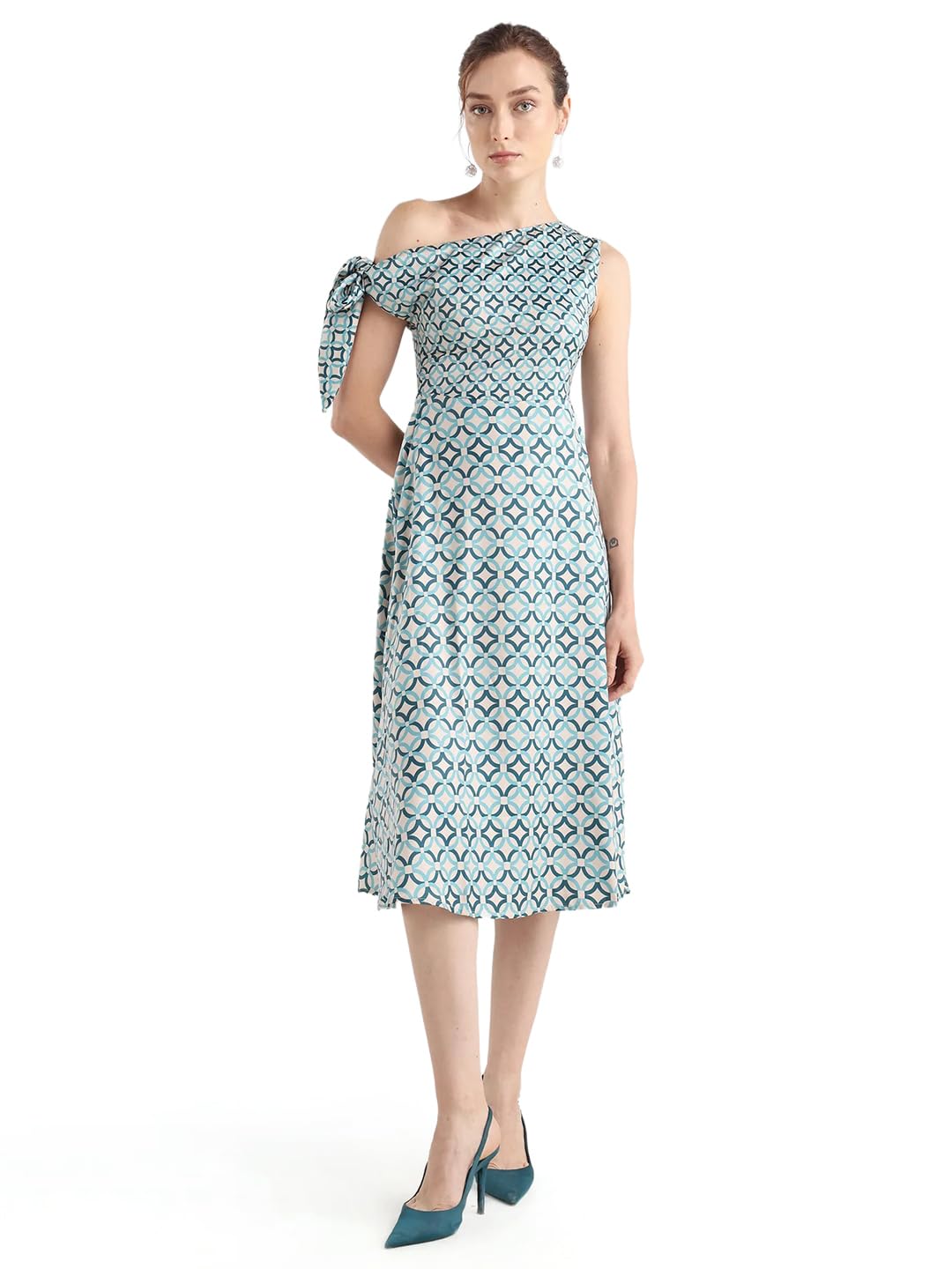 rareism Asymmetrical Abstract Print MIDI Dress-picture-41