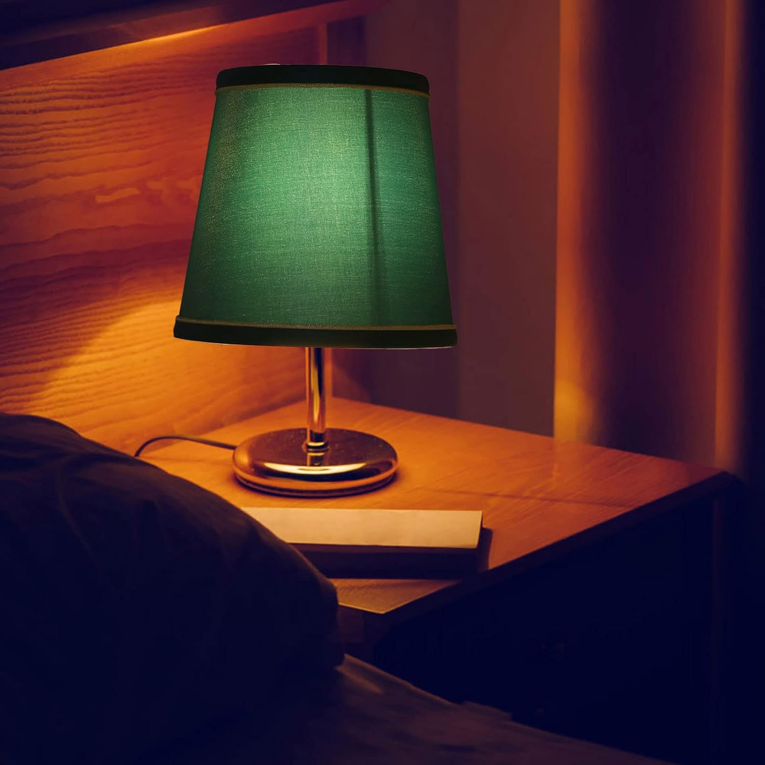 6PCS Small Lamp Shade, E14 Fabric Modern Lampshade with Golden Rim, Vintage Table Lamp Cover Replacement for Table Wall Floor Lamps, Pendant Light, Chandeliers, Home Decor 4.3x5.9x5.5in (Dark Green)